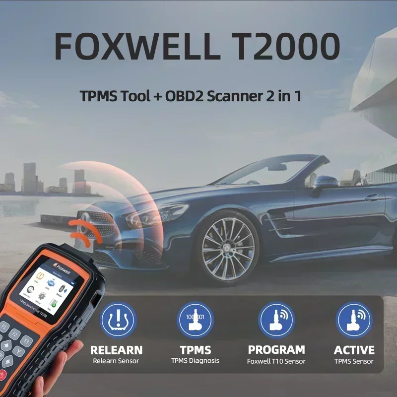 FOXWELL T2000 TPMS Tool + OBD PK T1000 Car Tire Pressure Monitoring System Tool Activate 315/433MHz Sensors Program T10 Sensors