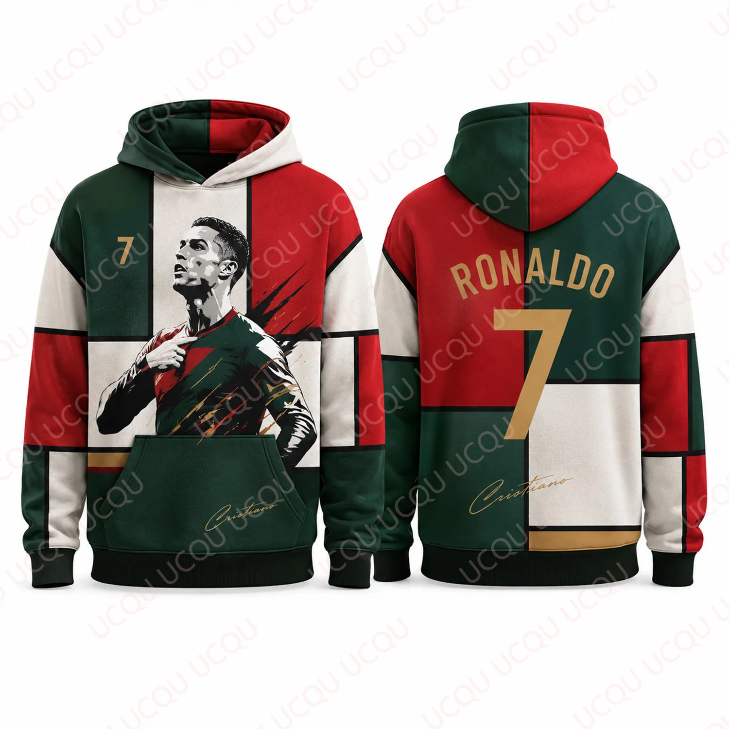 Ronaldo 7 Hoodie Portugal Inspired Graphic Sweatshirt Football Streetwear Oversized Winter Casual Pullover