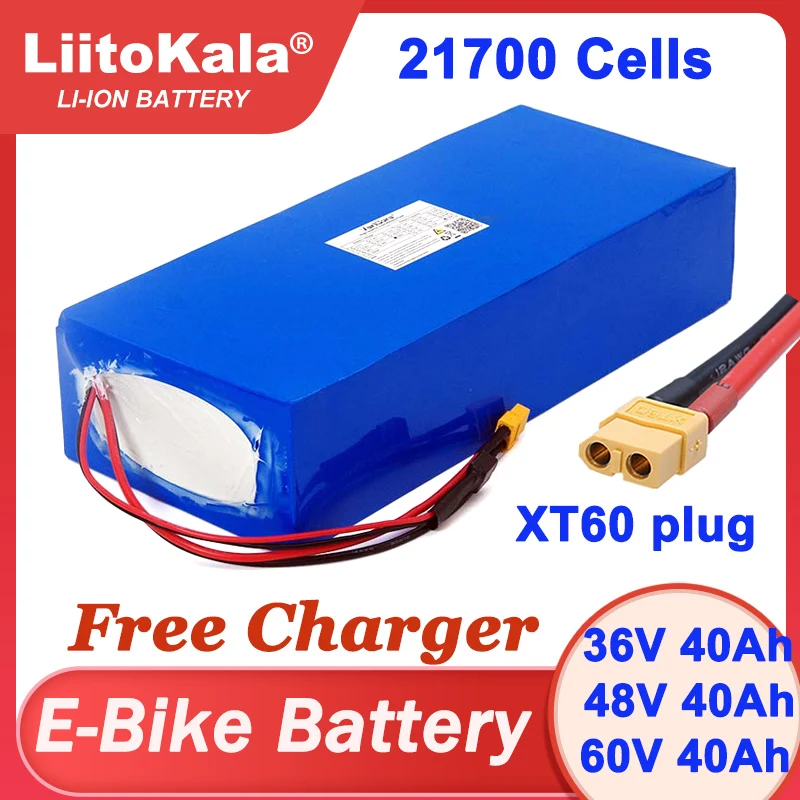 LiitoKala 36V 48V 60V 40Ah E-bike battery 21700 Lithium Battery Pack For Electric bike Electric Scooter Free Charger 54.6V 67.2V