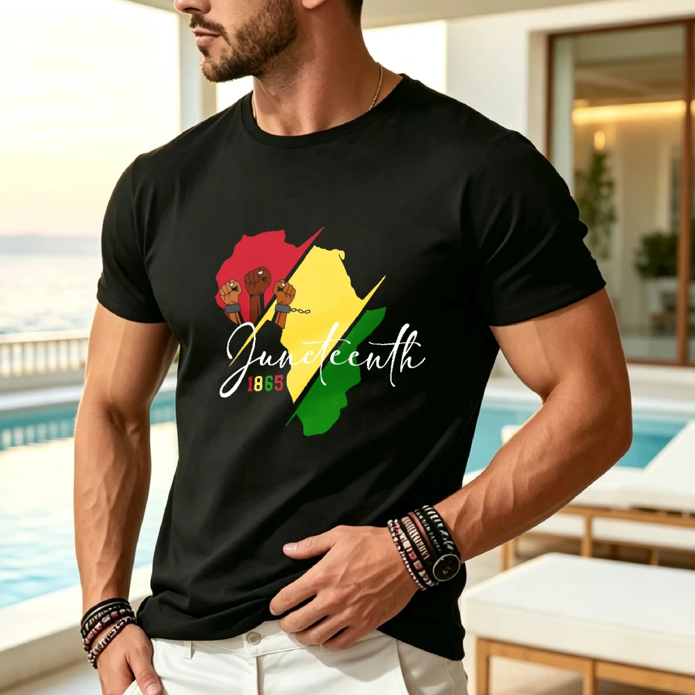 LBP Juneteenth Shirts for Men African American Freedom Celebrate 1865 TShirt Black History Tee Tops Comfortable Daily Wear Relaxed Fit Summer Spring Top Machine Washable Tee for Casual Attire UnRetro Casual Short-sleeved T-shirt with a Round Neck