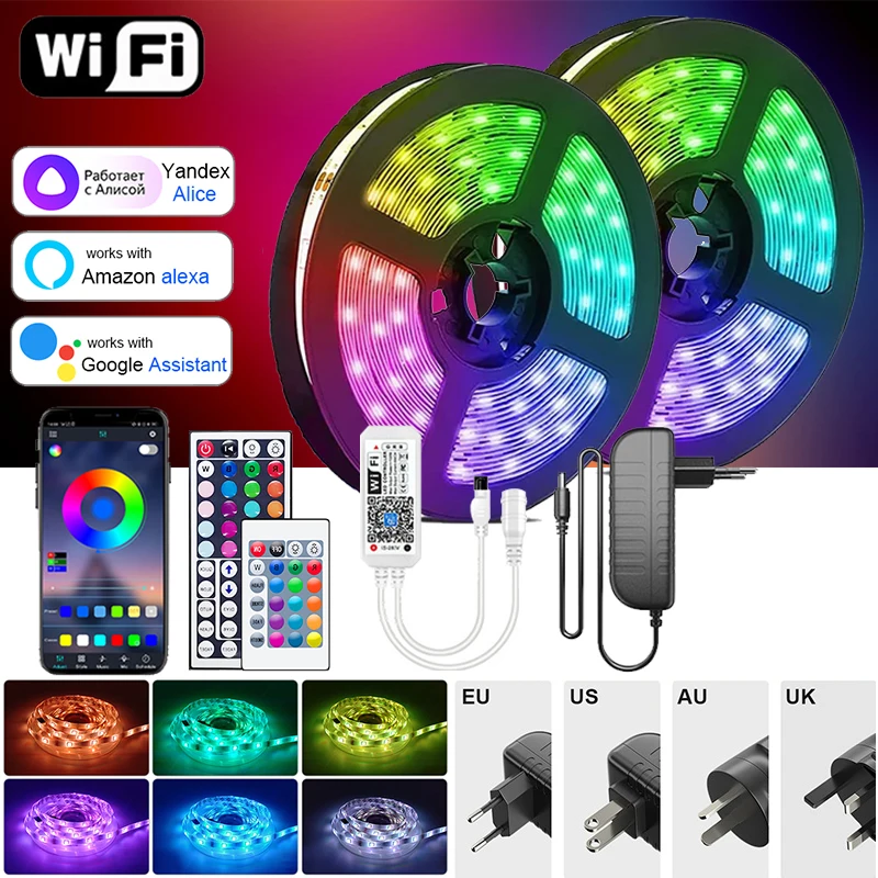 Led Strip Lights Wifi Alexa Google Home 12V Rgb Led Tape Licht Dimbaar Smart App Control Rgb Led Lights Strips Voor Kamer