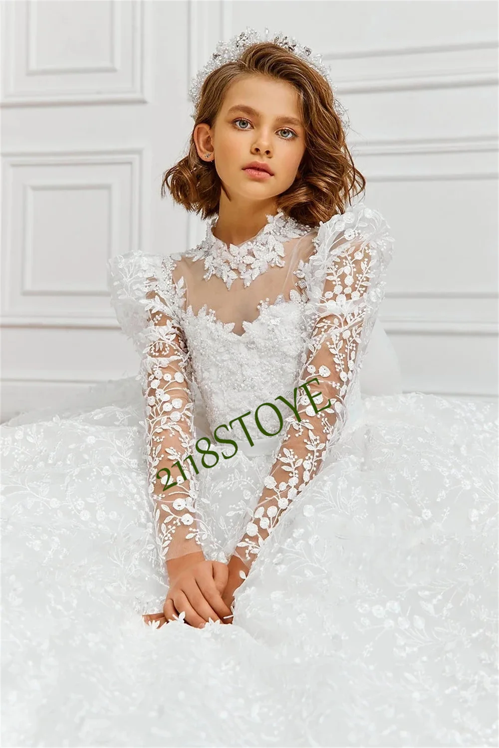 Gorgeous Lace Girl Princess Ball Gown First Communion Prom Costumes Graduation Shop Party Long Dress Flower