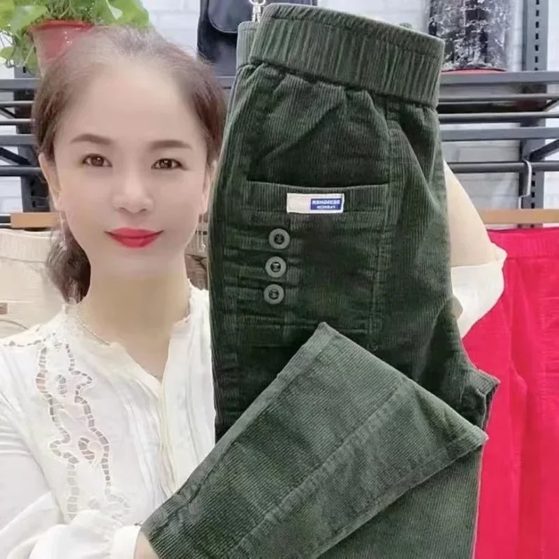 ربيع 2023 سروال قصير سميك حريمي المرأة عالية الخصر التخسيس مكبل عادية مستقيم السراويل الطويلة تنوعا