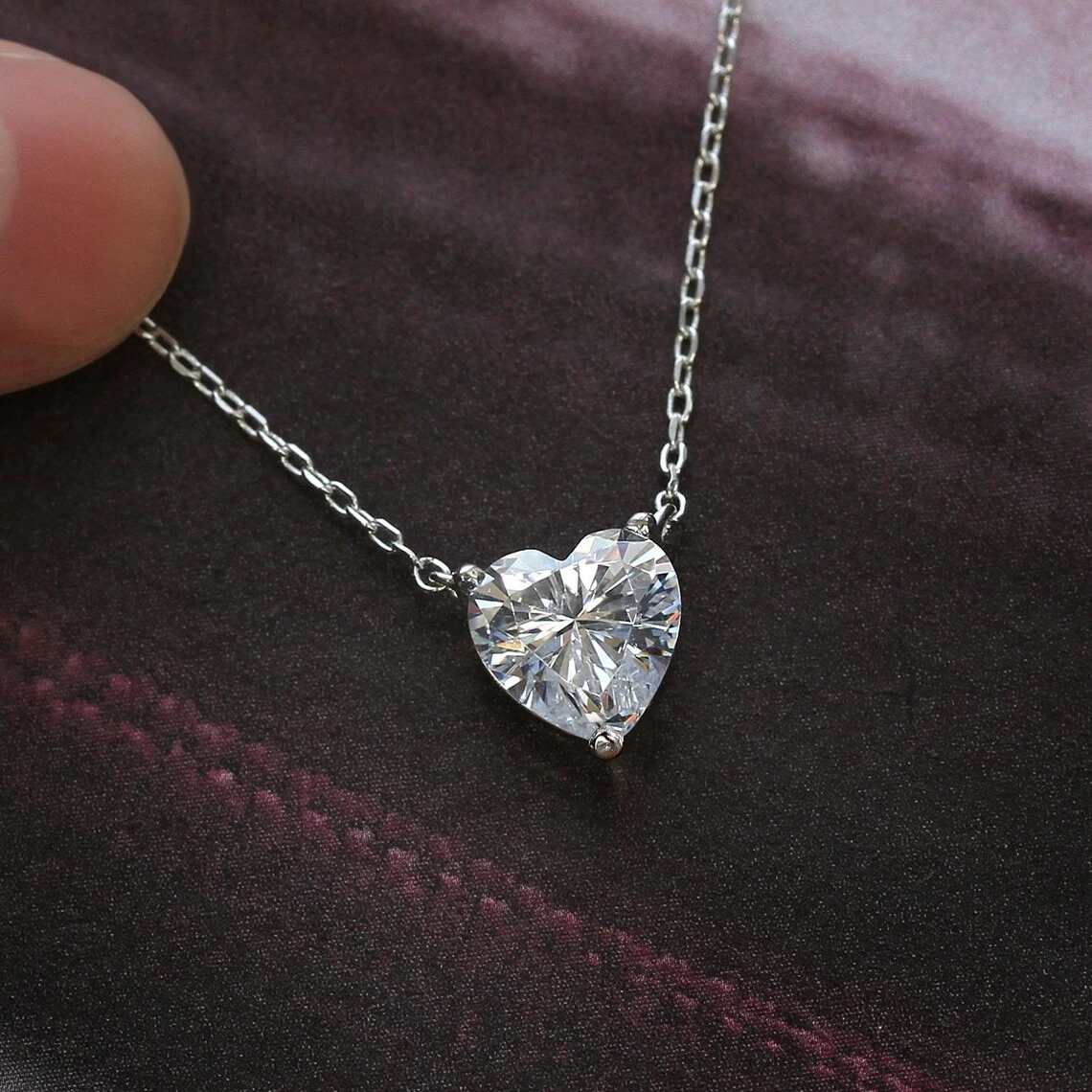 2/4Carat Heart Shape Moissanite Solitaire Pendant Necklace for Women 925 Sterling Silver D Color Diamond Neck Chain Necklaces