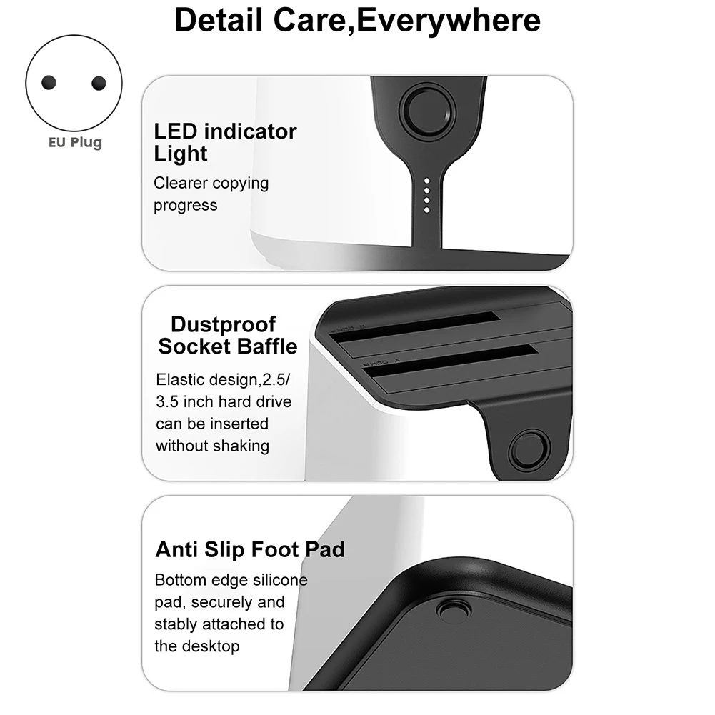 

A01K-Dual Bay HDD Docking Station One Click Offline Clone SATA To USB 3.0 HDD Docking Station For 2.5/3.5Inch SSD HDD