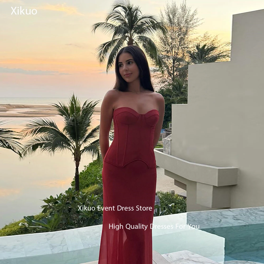 Xikuo Graceful Sweetheart Evening Dresses Mermaid Burgundy  Illusion Party Gowns Sexy Floor Length Celebrity Dresses Customized