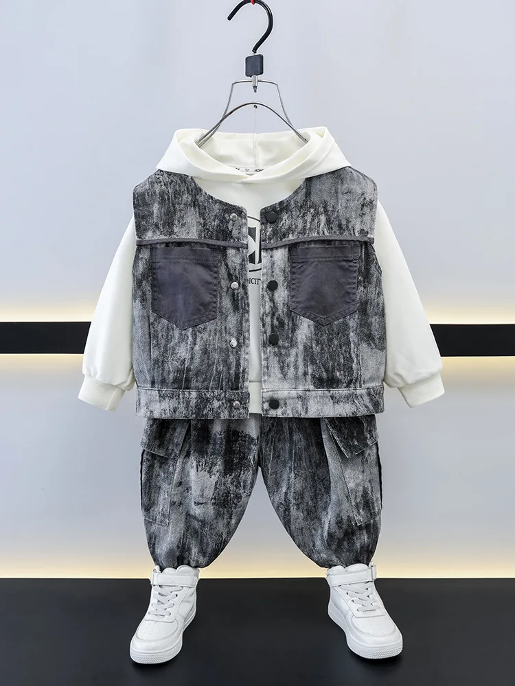 

Fashion Toddler Baby Boys Fall Clothes Sets Children Clothing Sets Kids Cargo Vest + Sweatshirt + Pants 3Pcs Suits Outfits 2-10Y