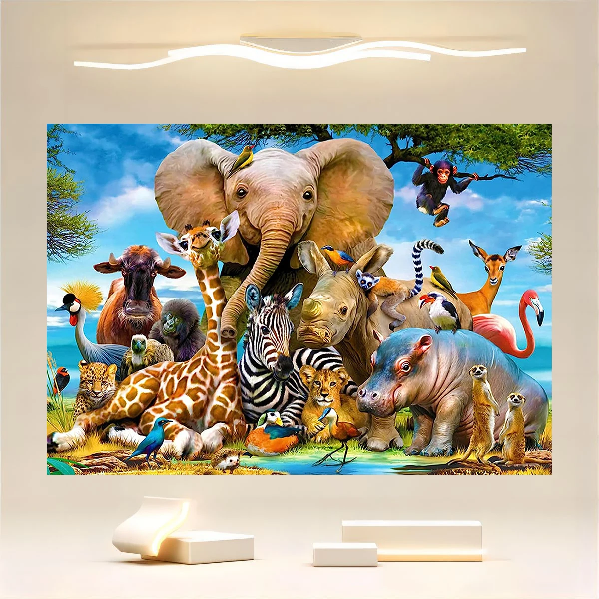 Jungle animal photography background, summer tropical desert, African forest wildlife park scenery, birthday party decoration