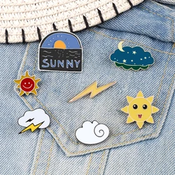 Weather Icon Pins Sea Sunrise Moon Star Night Brooches Smile Sun Lightning Cloud Enamel Pin Clothes Badges Jewelry Gift for Kids