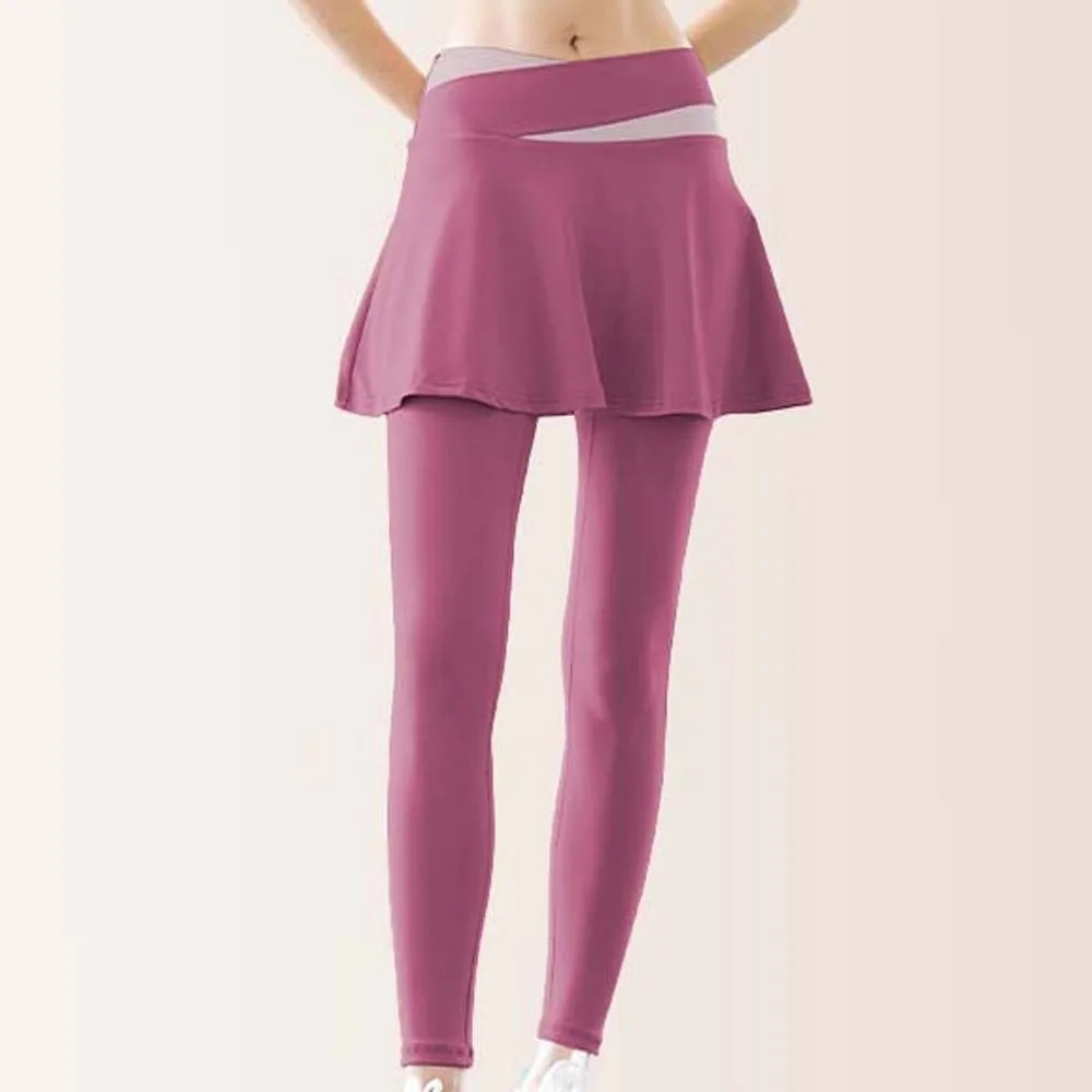 Combined in One Fitness Leggings Tight Contrasting Color Elastic Pants Skirt High Waist Thickened Sports Yoga Pants Exercise