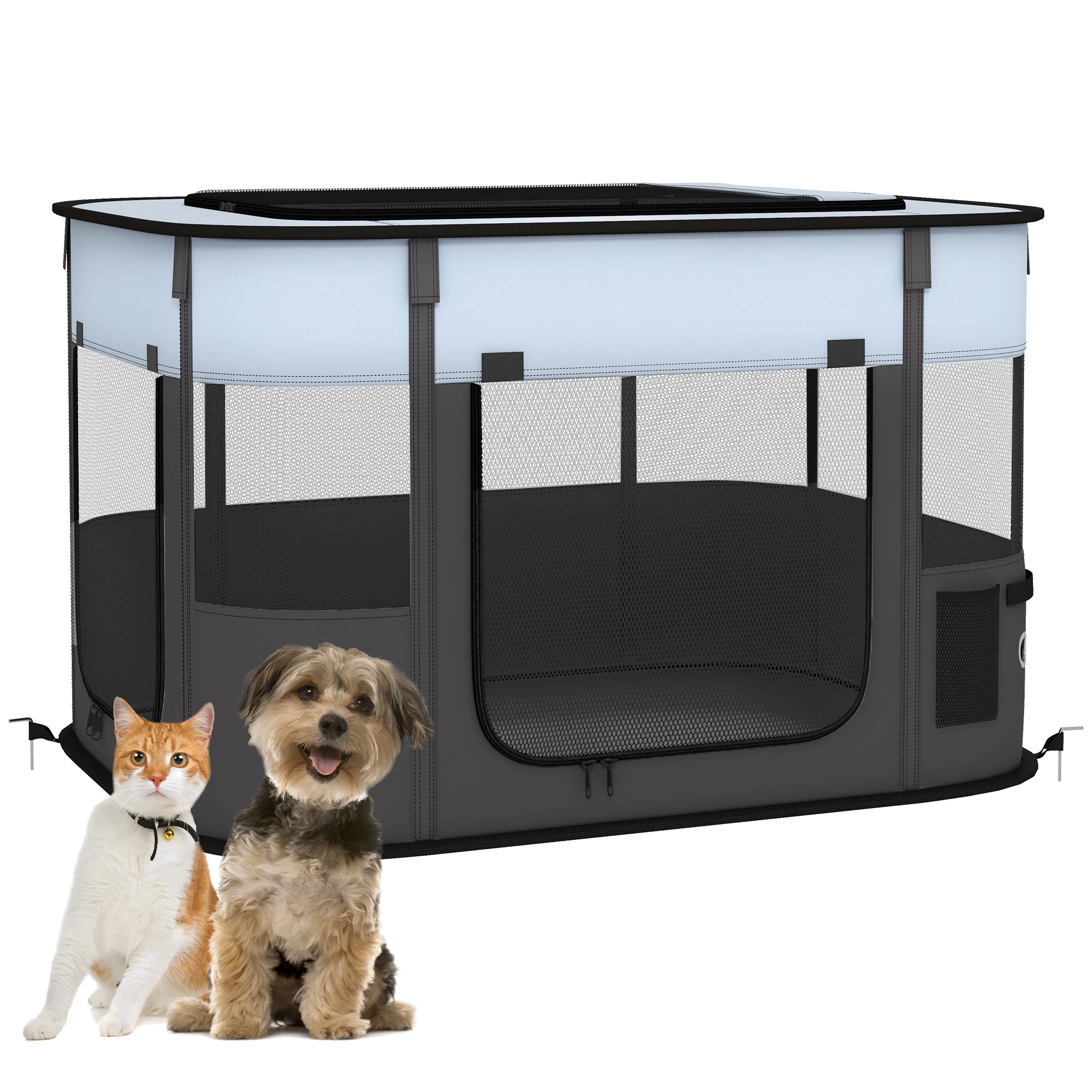 PawHut Cuccia per Cani in Tessuto Oxford, Puffy Park, con Tasche per Animali da Esterno, 84x64x53 cm, Grigio e Nero