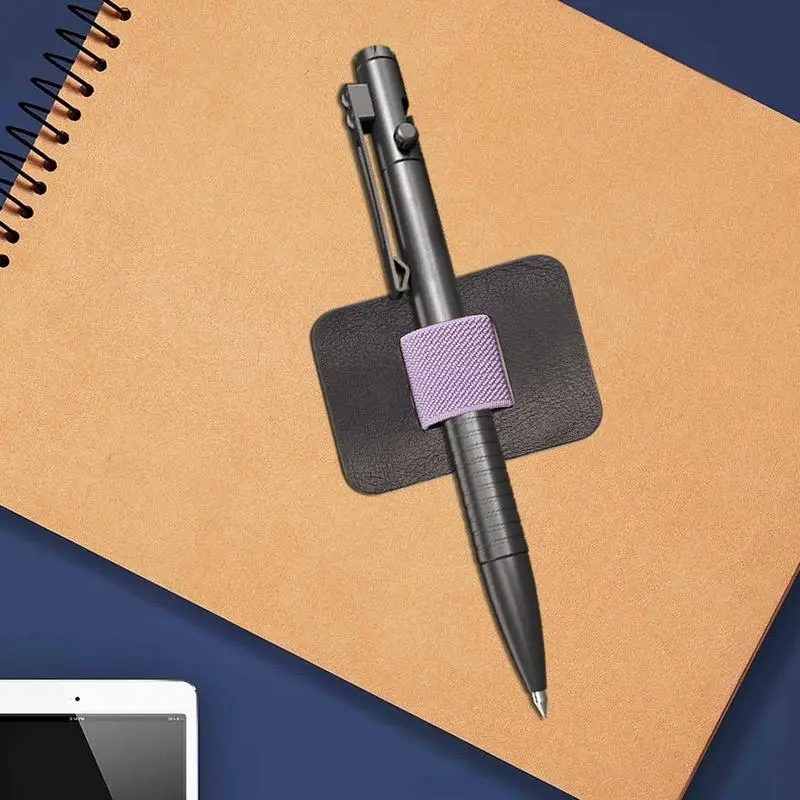 Elástico auto-adesivo PU couro lápis titular, clipe impermeável, caneta macia titular para notebook e computador