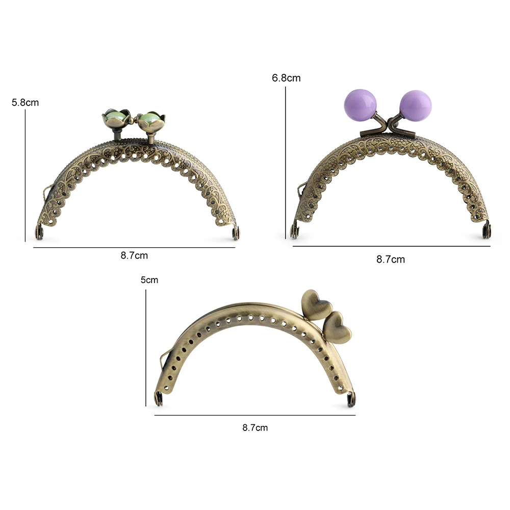 10/20PCS 8.7x6.8cm Brush antique Colored Bead Metal Bag Handle For Handmade Sewing Brackets Kiss Clasp Purse Frame Accessories