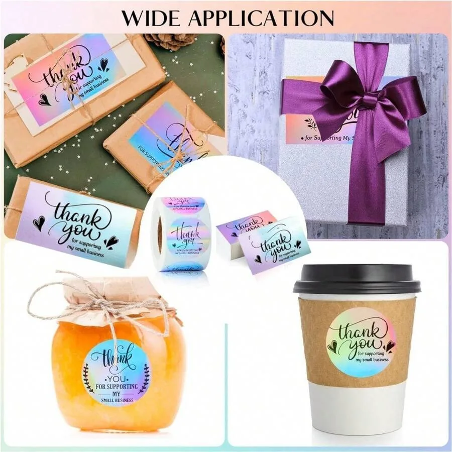 570 Pcs Laser Thank You Business Cards Stickers Kit, Include 50pcs Business Card 500pcs Thank You Stickers 20pcs Resealable Pack