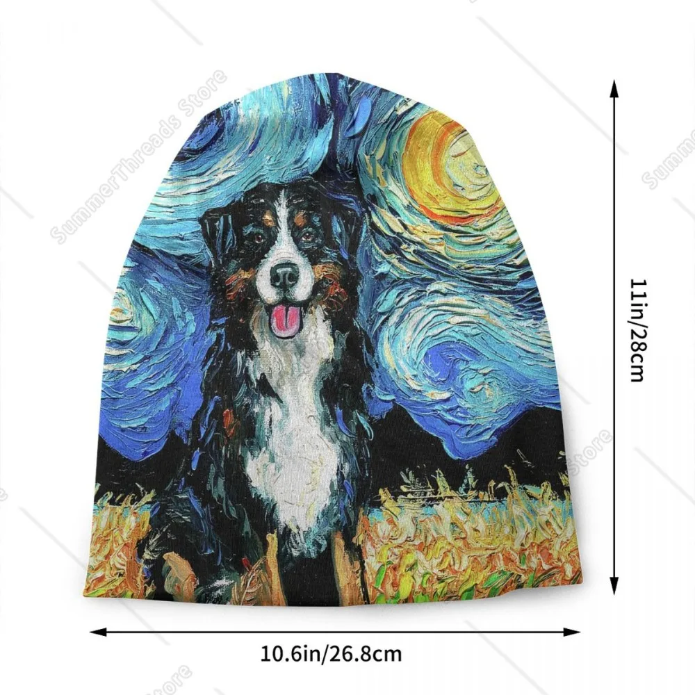 Starry Night Bernese Mountain Dog Skullies Beanies Caps Unisex Winter Warm Knit Hat Adult Pet Puppy Bonnet Hats Outdoor Ski Cap