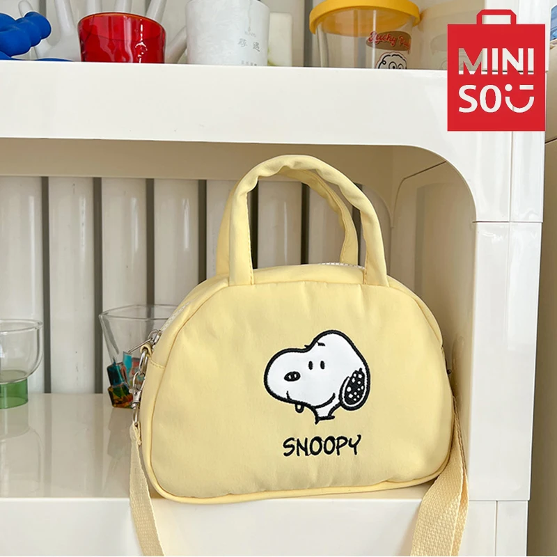 MINISO Snoopy Women's Cute Small Handbag Cartoon Makeup Bag Soft Storage Bag Double-sided Back Shoulder Bag Crossbody Bag