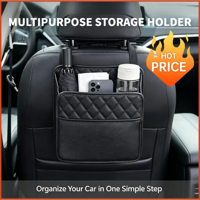 PU Leather Car Seat Organizer Storage Bag for All Vehicle Models. Keep Your Ride Neat & Protected with Essential Auto Accessorie