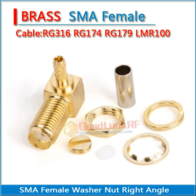 

Connector SMA Female 90 Degree Right Angle With O-ring Bulkhead Panel Nut Crimp for RG316 RG174 RG179 LMR100 Cable