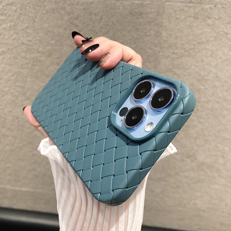 Luxury Breathable Mesh Grid Weave Phone Case For iPhone 11 12 13 14 15 16 Pro Max XR X XS 7 8 Plus Leather Soft Silicone Cover
