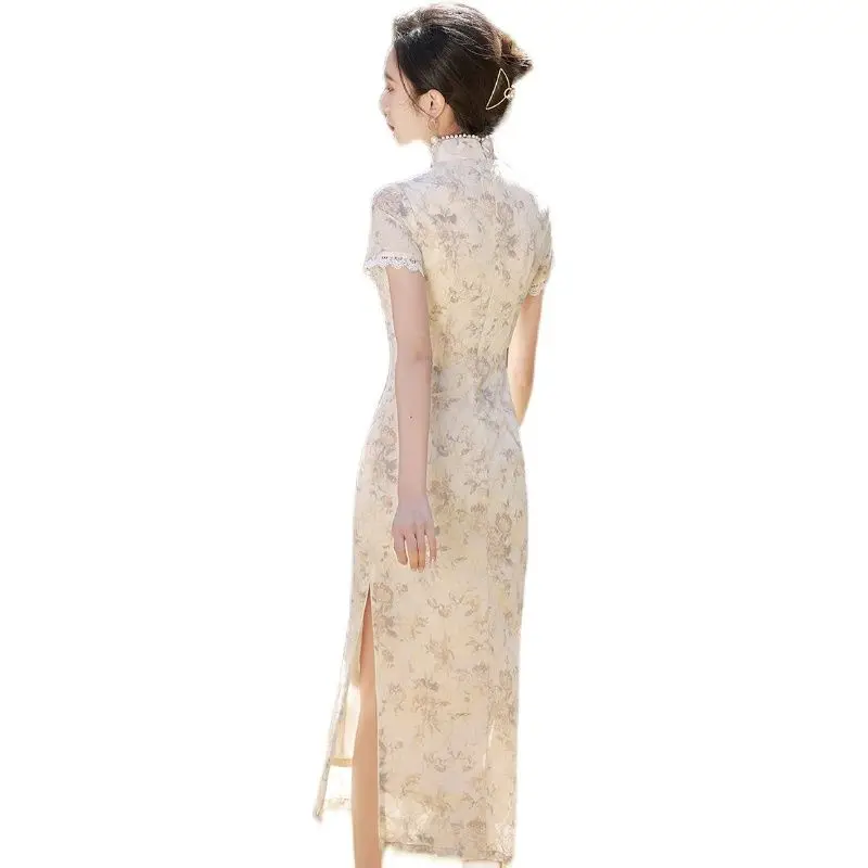 Young Qipao Improves Girls' Summer Cheongsam Vintage Elegant Dresses Retro Evening Party Midi Dress Lady Slim Dress Cheongsam