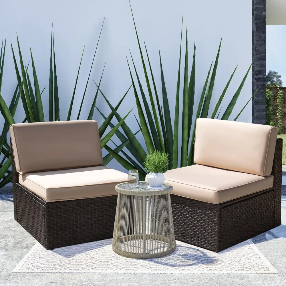 

2-piece outdoor terrace furniture set, all-weather PE rattan sofa, sofa with lawn mat