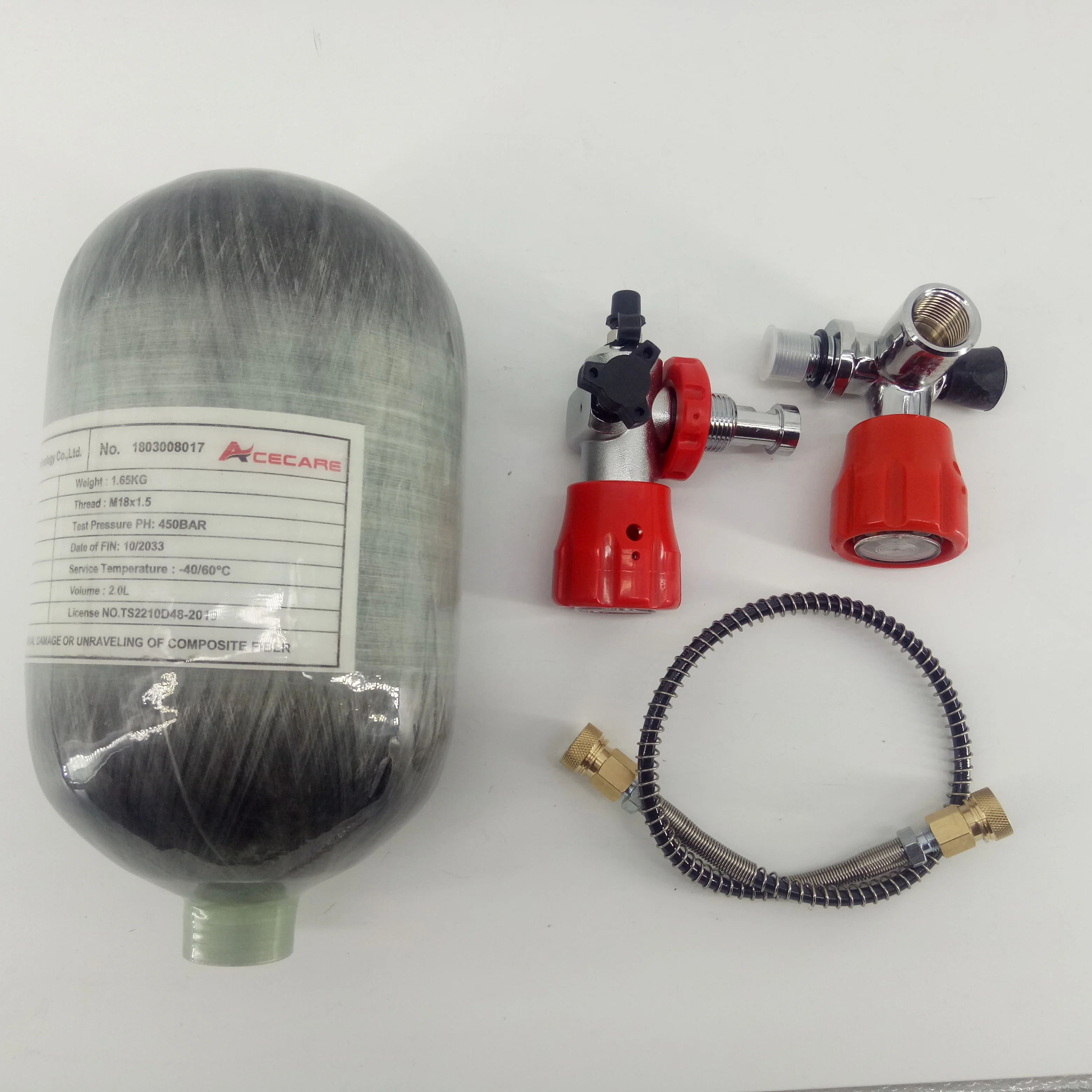 Acecare 2L CE Mini Carbon Fiber Cylinder 4500Psi 300Bar 30Mpa Red Gauge Valve and Filing Station