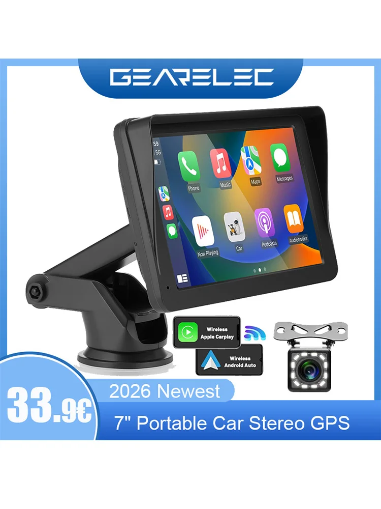 Nieuwste 7 inch draagbare draadloze Carplay autoradio Android Auto autoradio Bluetooth GPS navigatie FM AUX multimediaspeler - afbeelding 2