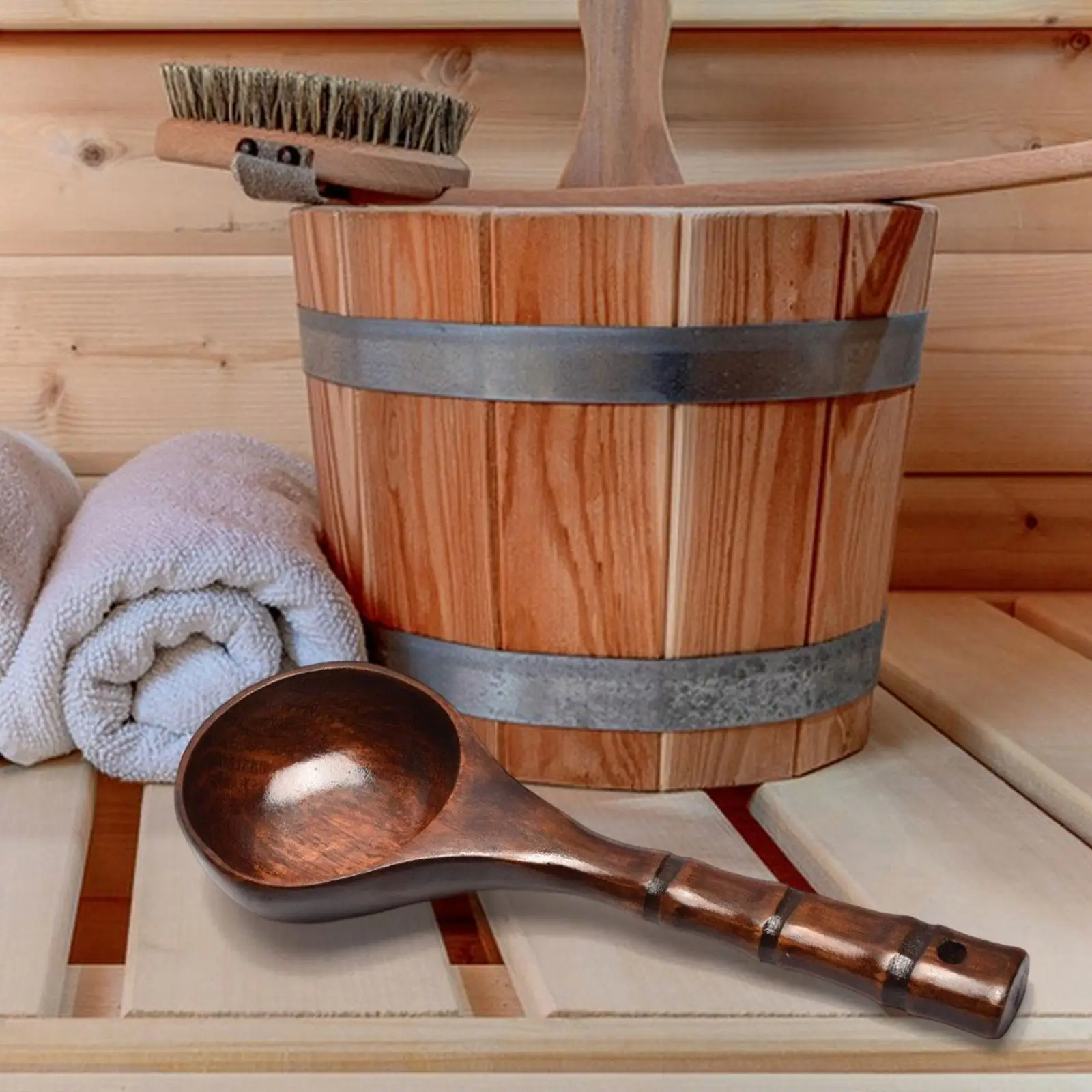 

Wooden Sauna Ladle Simple Design Sauna Spoon Multipurpose Bathing Accessories Easy to Use for Home Spa