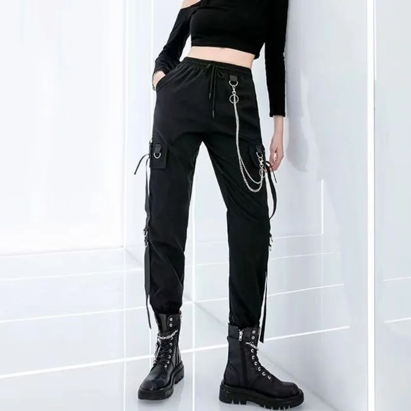 Trendy Ins Women's Pants Korean Style Black Loose Slacks Spring and Autumn Casual Sweatpants High-Waisted Cargo Pants for Women