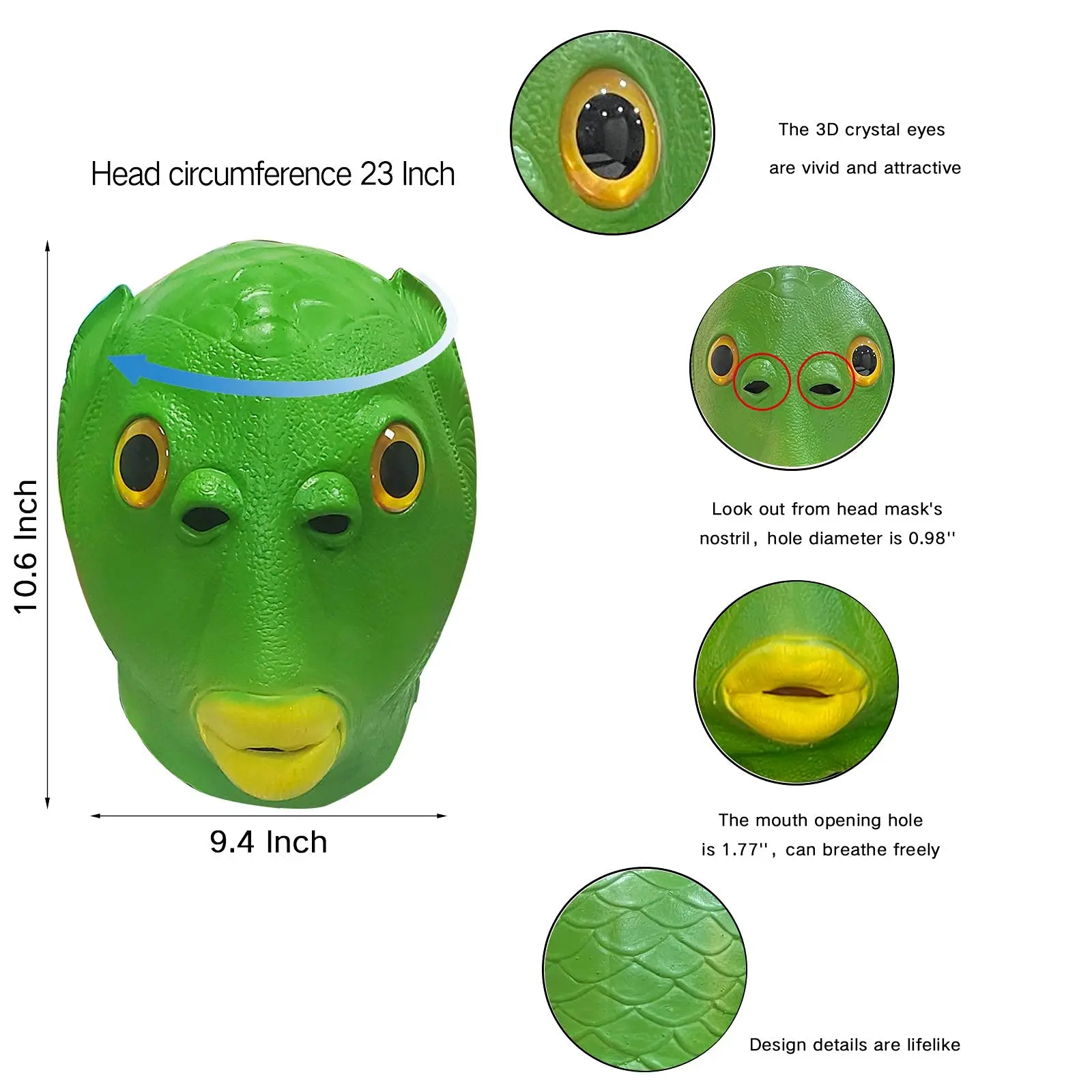 Masque de Poisson Vert Amusant en Latex, Facial d'Animal pour Halloween, Costume de ixTim, Déguisement Cosplay, Banquet, Chapeau de Poisson de Barrage