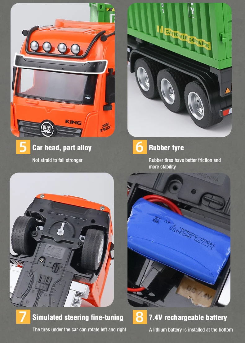 Huina 1317 1/18 9CH RC Container Truck Alloy Remote Control Transporter Trucks with Light Engineering Vehicle Toys for Boys Xmas