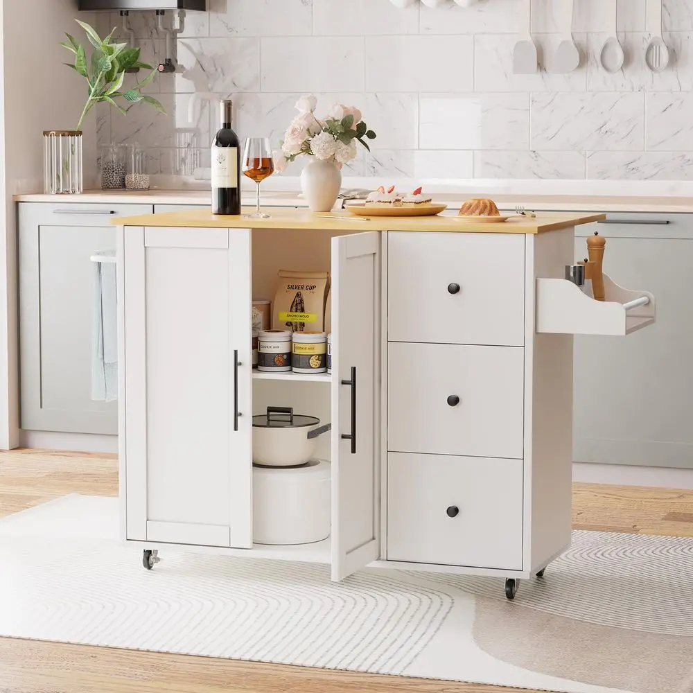

Island on Wheels with StorageMultifunctional Kitchen Island Cart with Drop Leaf, Rolling Island with Spice Towel Rack,Expandabl