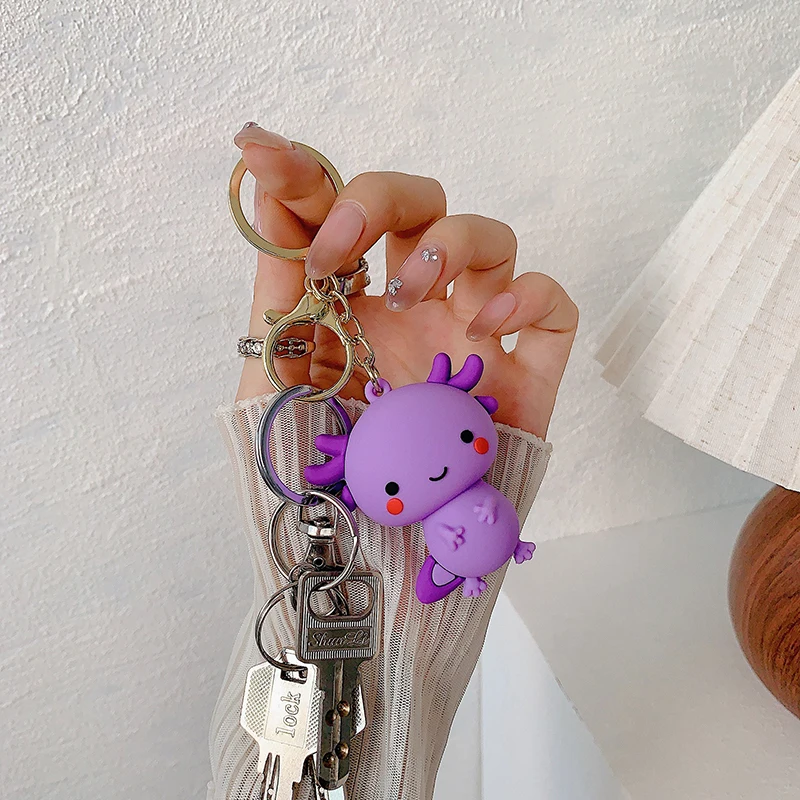 Happy Dinosaur Keychain Cute Cartoon Dinosaur Doll PVC Keyring Kawaii Pendent Car Key Chain Accessories Toy Gifts