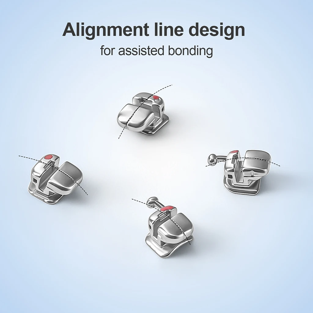 28 Stück/Box AZDENT Zahnspangen Selbstligierende Brackets mit Netzbasis, runden Kanten, Dual-Draht, Roth MBT 0.022, Bukkalröhrchen – Detail 6