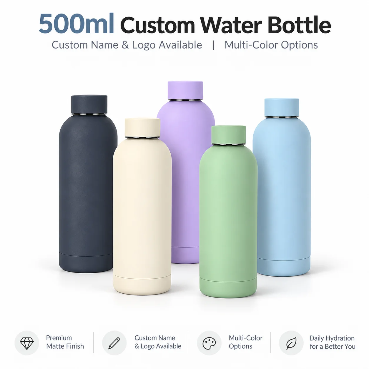 Personalized Water Bottle Custom Name Logo Stainless Steel Insulated Vacuum Flask Travel Sports Bottle Gift For Men Women Office