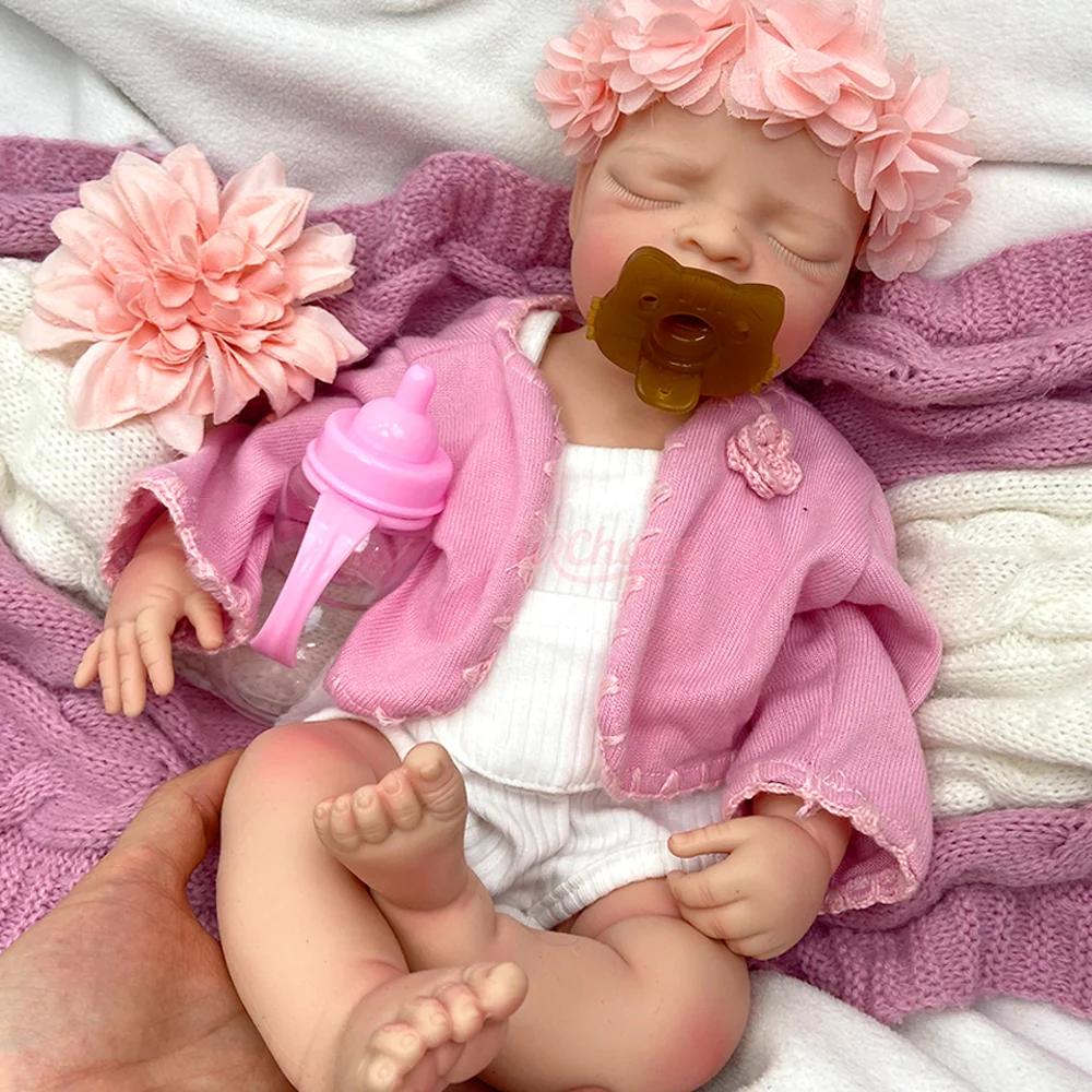 17Inch Realistic Silicone Reborn Doll Handmade Art Doll Cute Sleeping Newborn Open Mouth Silicone Reborn Doll For Christmas Gift