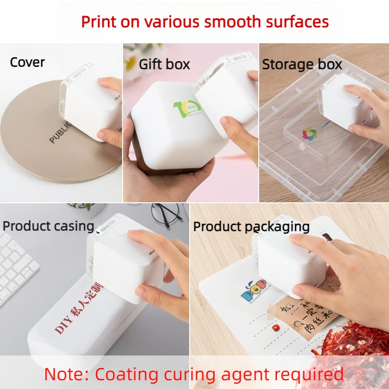 MHT-WG01 Portable Handheld Inkjet Printer Mini Temporary Tattoo Machine Color QR Code Logo on Wood Metal Handle