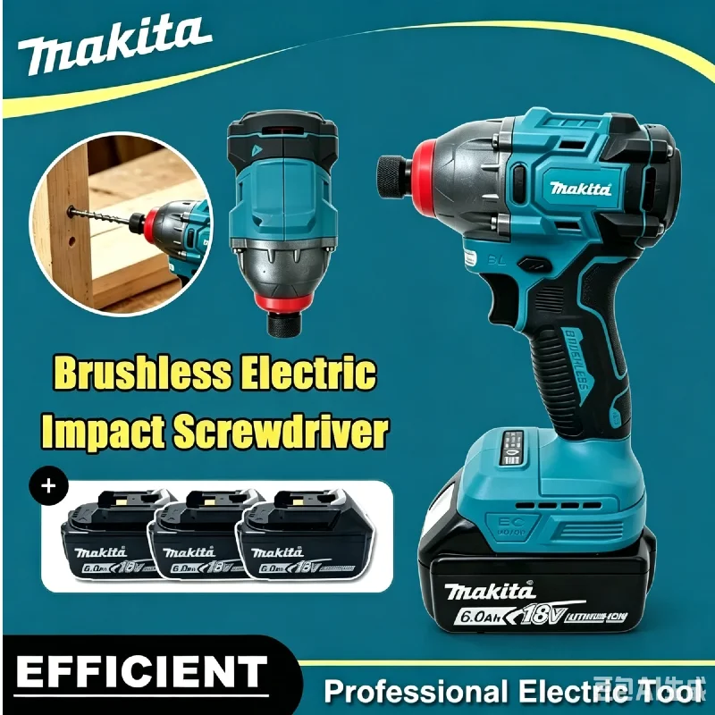 Makita 18V Battery Compatible Cordless Brushless Impact Driver Household DIY Woodworking Electric Screwdriver Power Tool