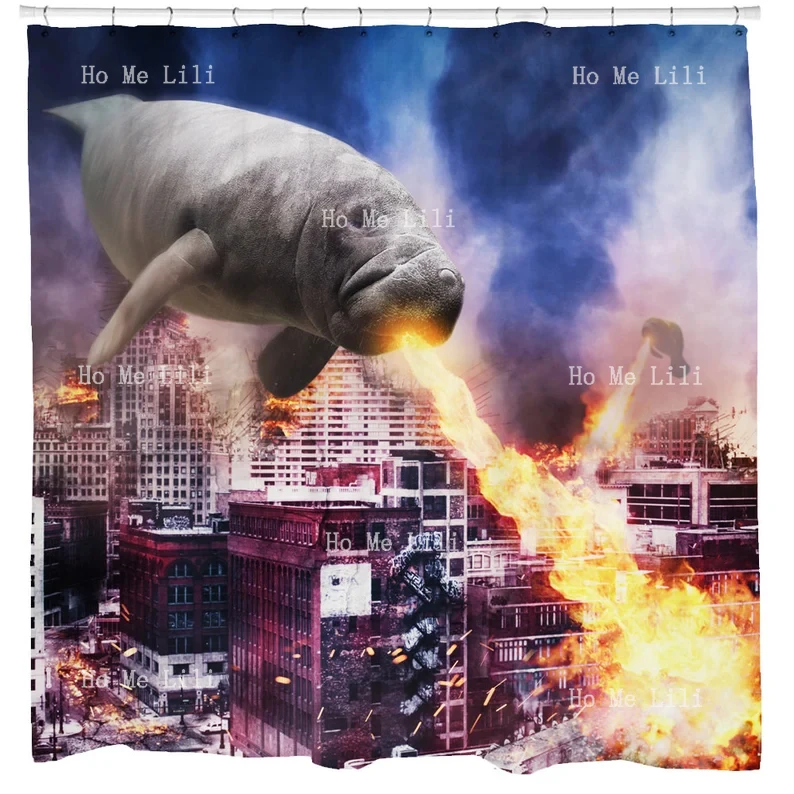 Fresh Animal Manatee Shower Curtain University Dormitory Curtain Bathroom Fun Decoration Fashionable Gift image 3