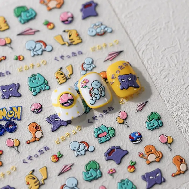 Anime Cartoon Pokemon Pikachu Nail Stickers Student Kawaii Waterproof Nail Decorate Stickers Girl Cute Accessories Holiday Gifts