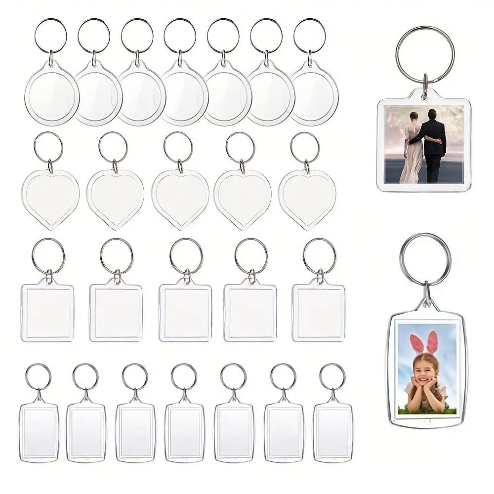 

Compact Acrylic Photo Insert Keychain Transparent Clear Blank Bag Pendant Picture Frames DIY Photo Keychain Couple