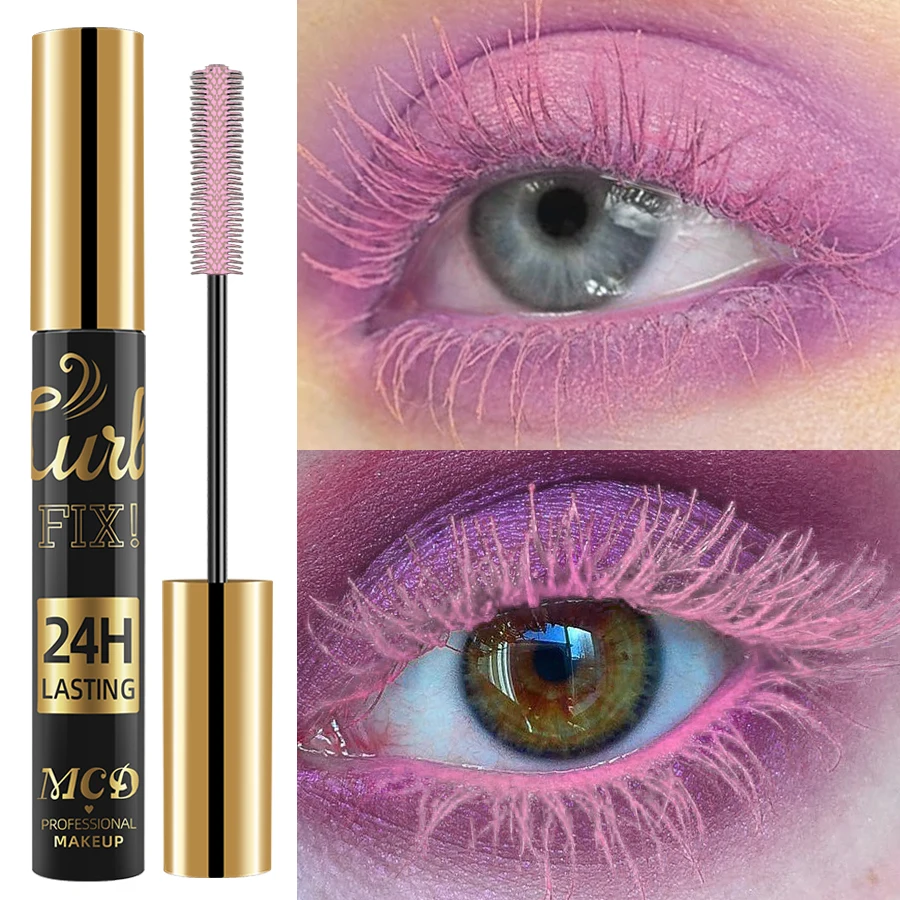 Mascara Krul Dikke Verlengende Wimper Mascara Waterdicht Wimpermasker Niet-Veeg Roze Natuurlijke Curling Fijne Borstel Mascara Make-Up