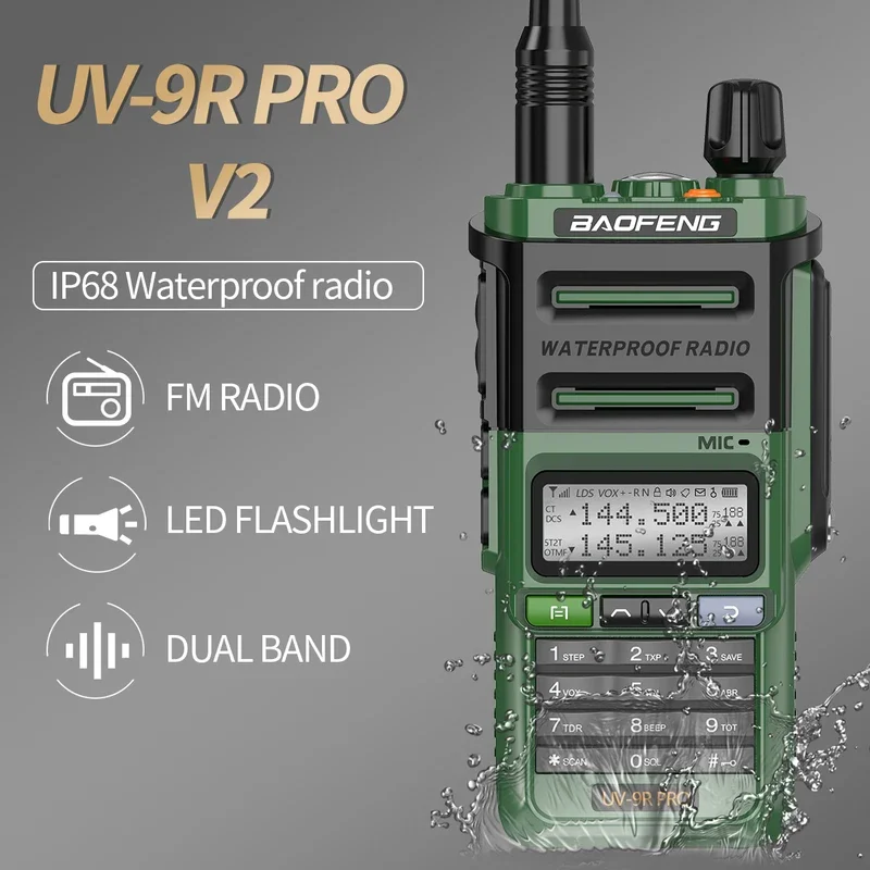 Рация Baofeng UV-9R Pro V2 V1, Портативная радиостанция с двойным диапазоном, водонепроницаемость IP68, Тип C, Большая дальность действия, двухсторонняя радиосвязь