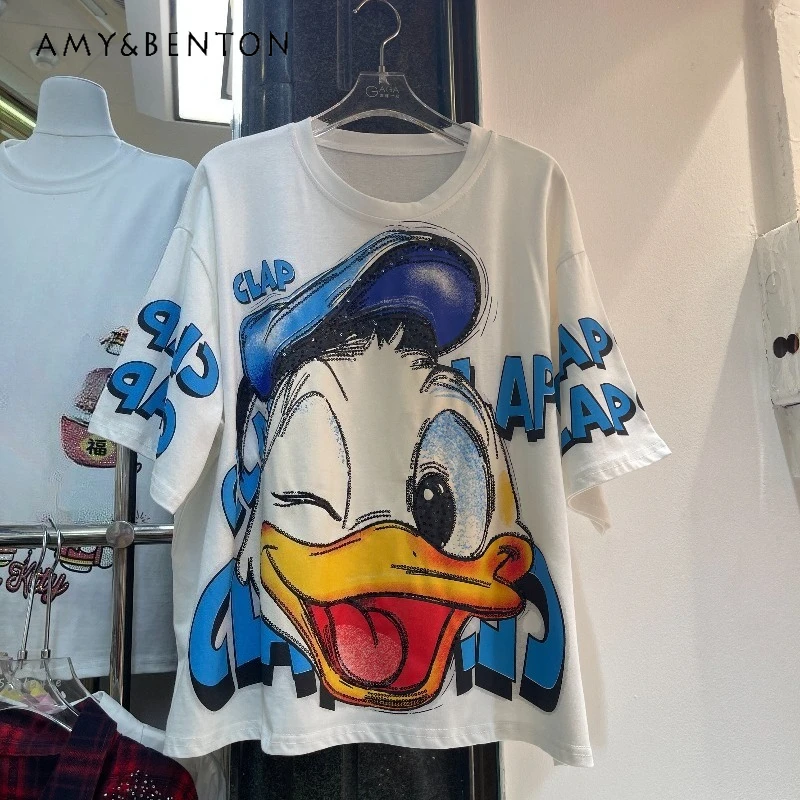 

Trendy Brand Spring Summer Cartoon Youthful Cute Tees Fashion Loose Oversized Short-sleeves T-shirt Top For Women's O-neck Tees