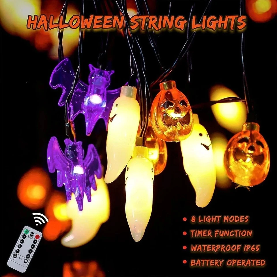 20ft Halloween string lights pumpkin bat ghost Halloween 30 LED string lights indoor home courtyard Halloween decorative lights 4