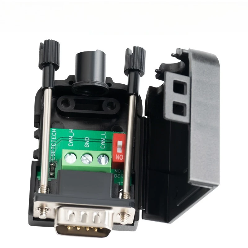 Solder-Free DB9 CAN Bus Connector with DIP Switch 120Ω Terminating Resistor, Pin 2/7/3 Lead-out for CAN Debug
