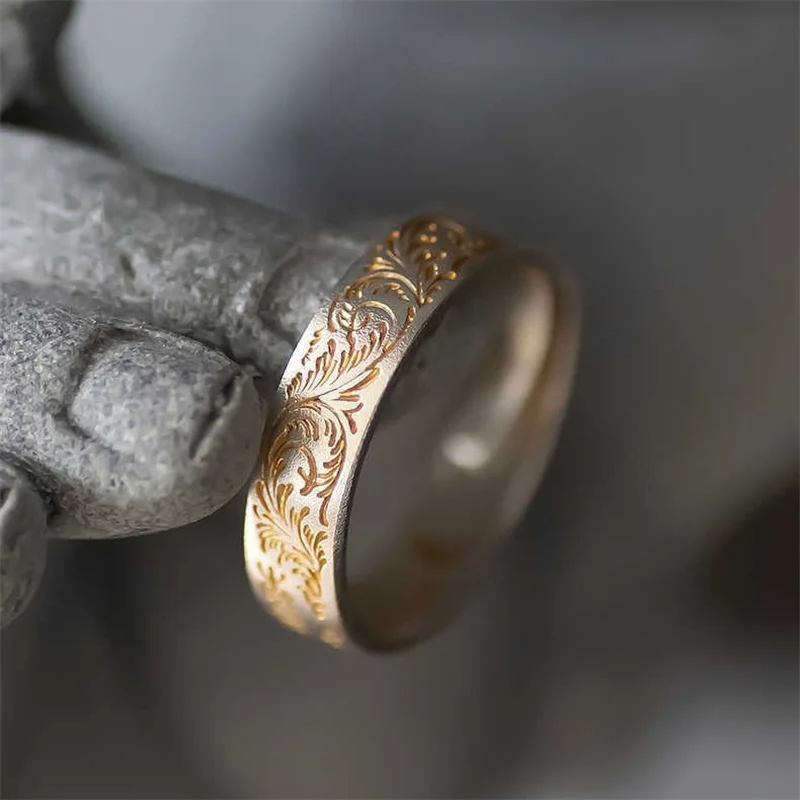 Trendy Golden Lines Flower Ring For Lady Wedding Accessories Blessing Heart Sutra Ring Women Jewelry Adjustable