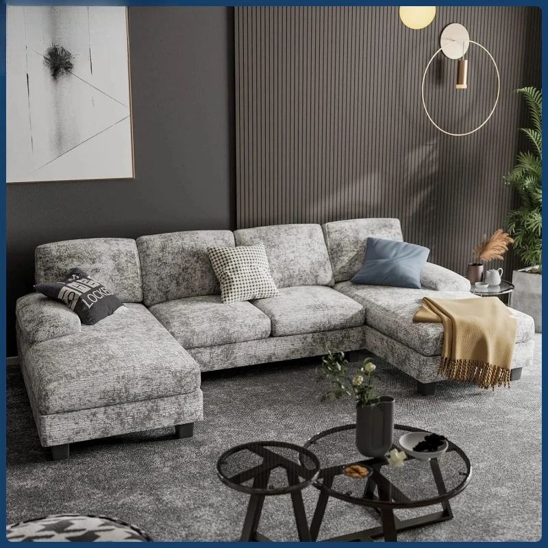 

Convertible Sectional Sofa Couch, 4 Seat Sofa Set for Living Room U-Shaped Modern Fabric Modular Sofa Sleeper with Double Chaise