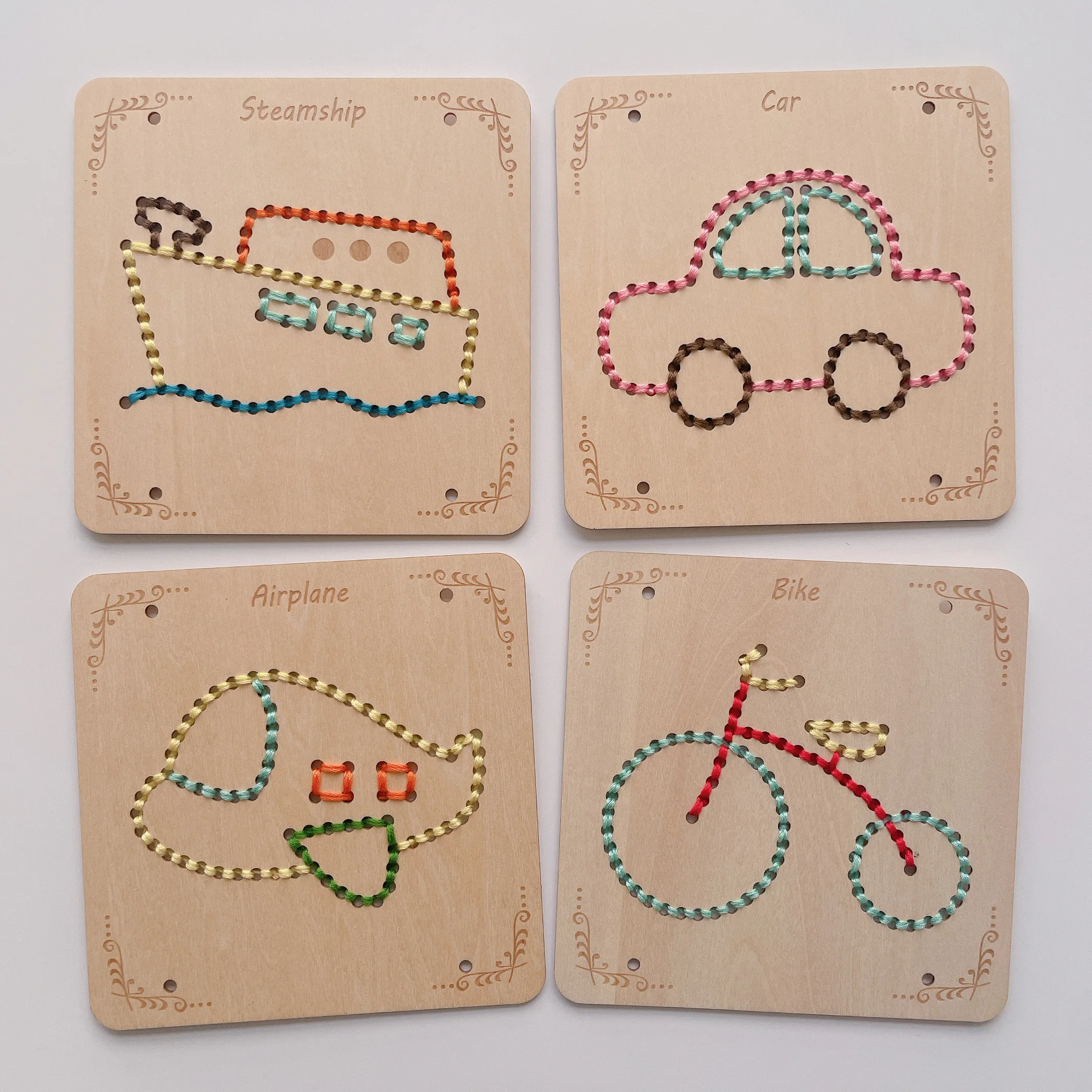 Wooden Lacing Threading Board Fine Motor Skill Embroidery String Game Handmade DIY material bag Exercise hands-on skills