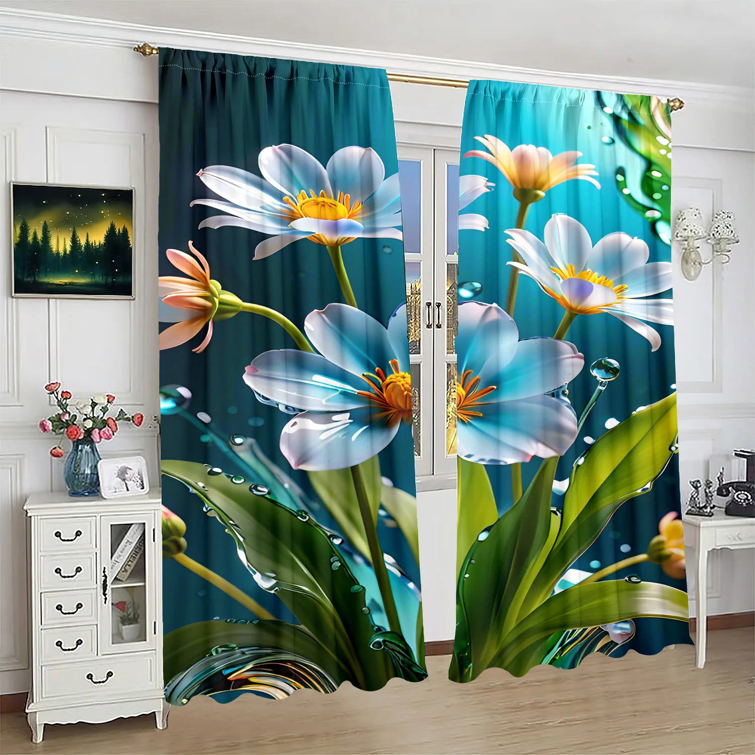 flower - printed curtain - Polyester material - suitable for bedroom, living room, study private curtain